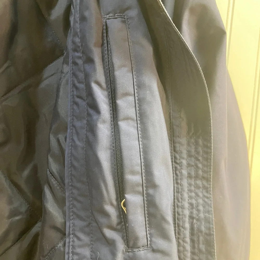 LL Bean Womens Small Regular Navy Blue Long Hooded Rain Coat Plaid Flannel Lined - Picture 7 of 14